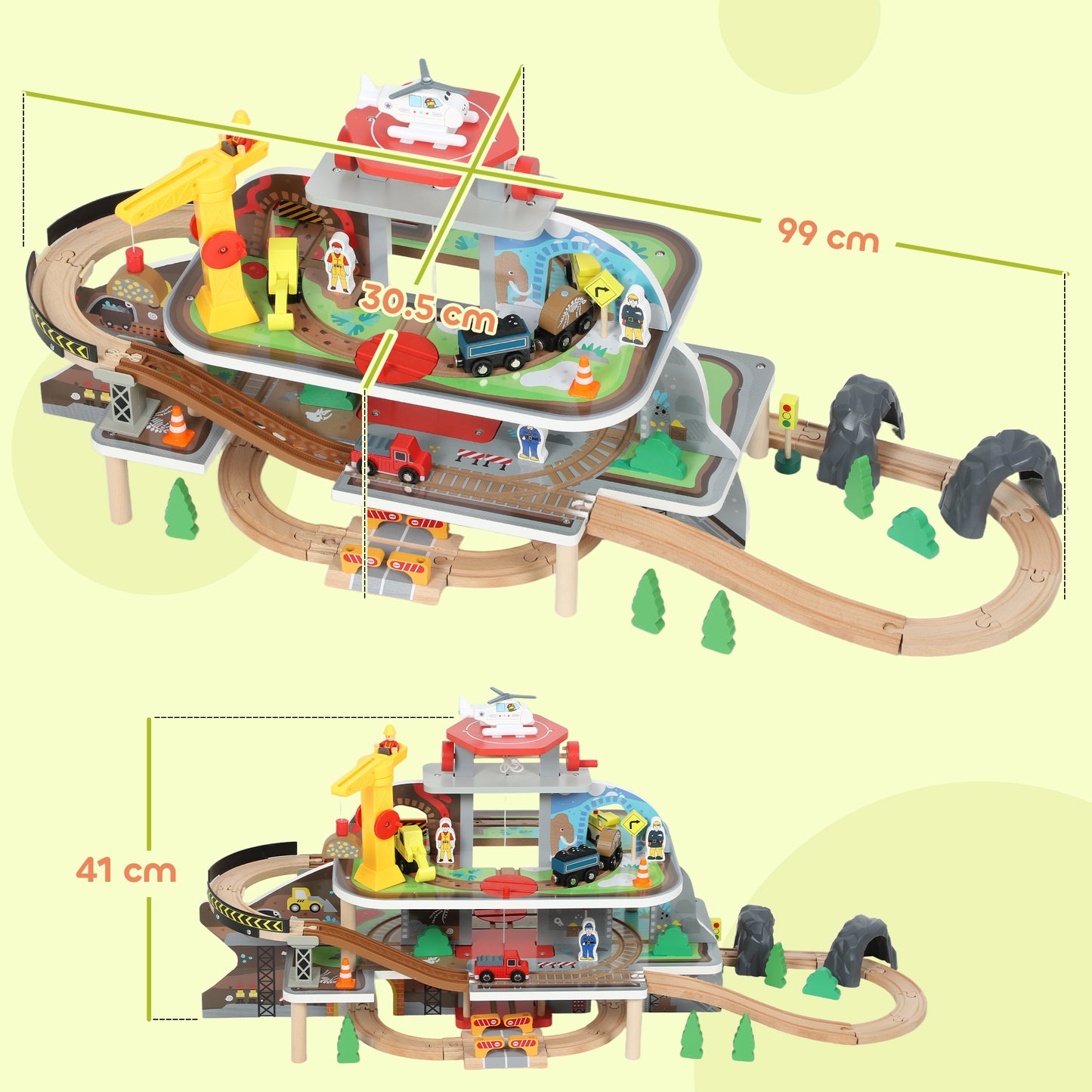 79 Piece Wooden Train Set, Kids Train Track Mine Themed with Crane