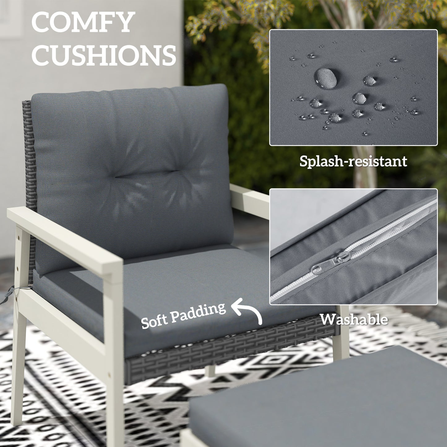 Five-Piece Rattan Patio Set, with Wood-Top Table