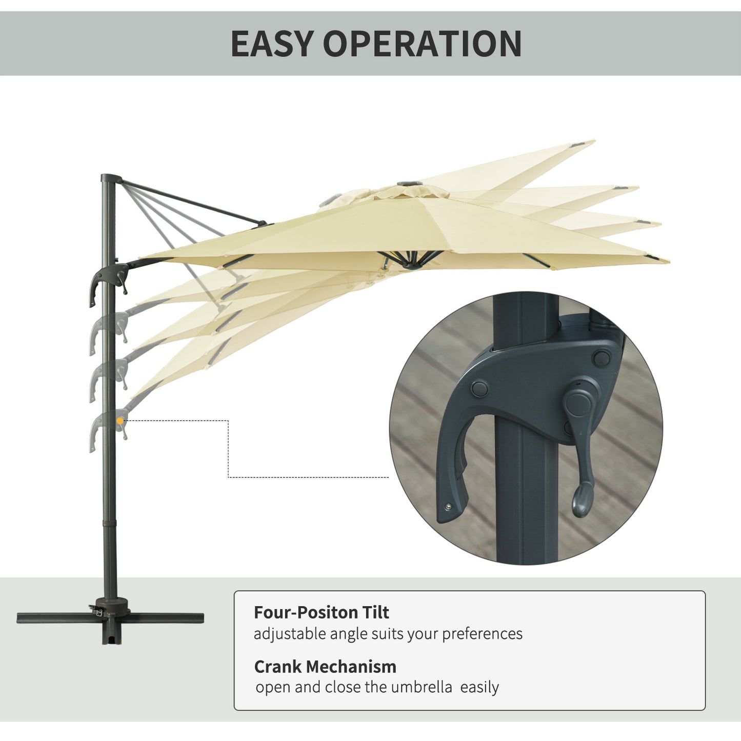 3(m) LED Cantilever Parasol Garden Sun Umbrella w/ Base