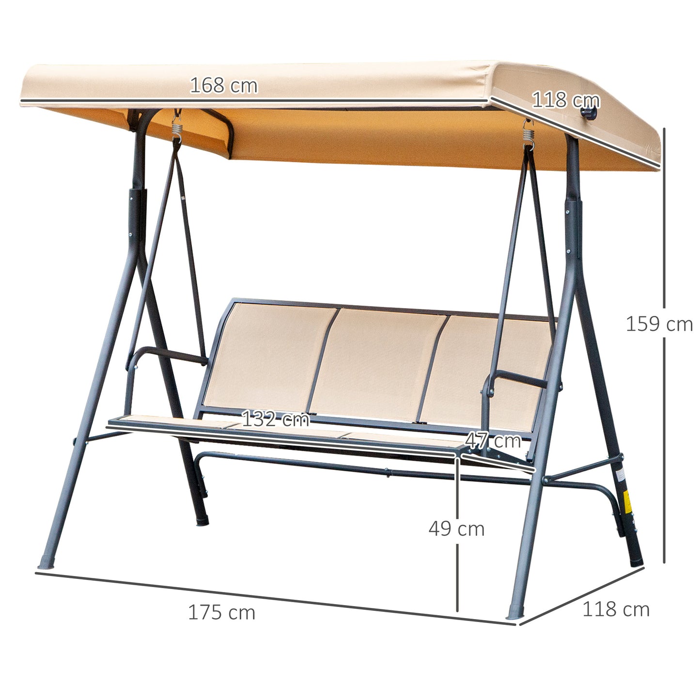 3 Seater Swing Chair, Garden Swing Bench with Canopy