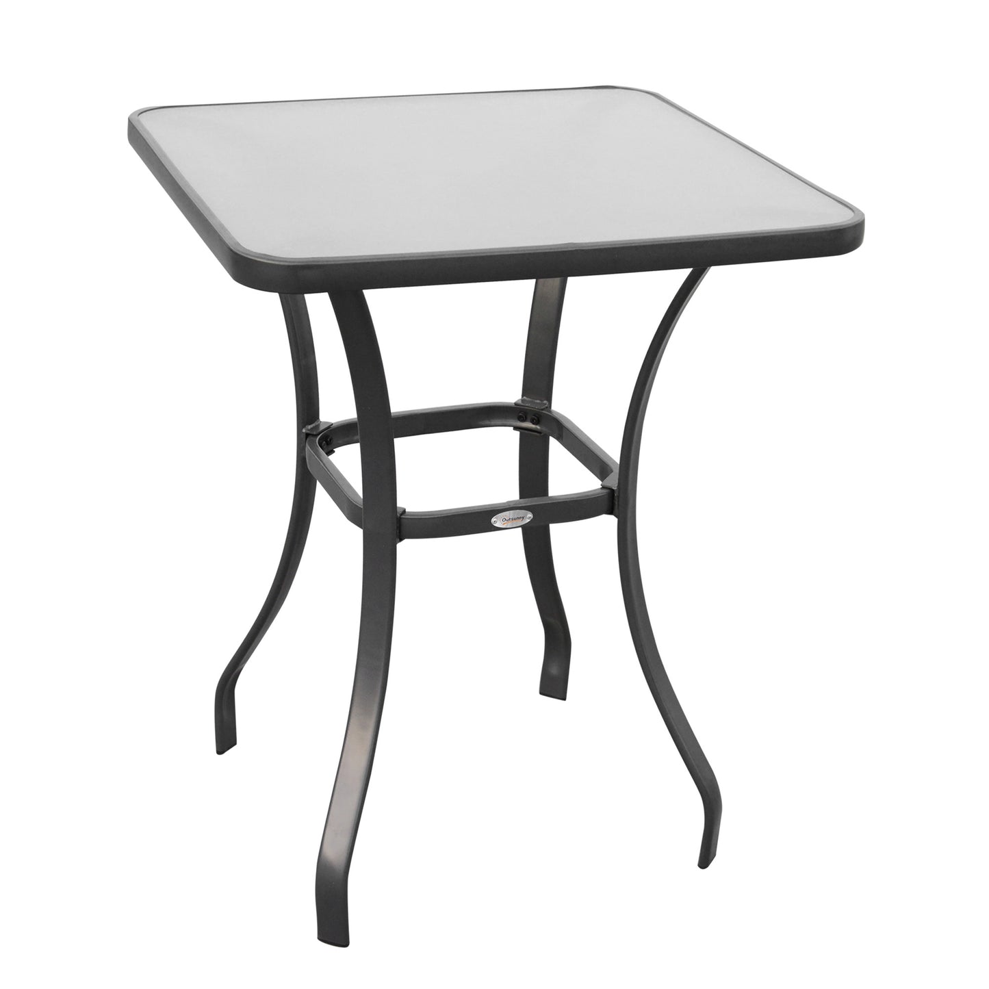 Square Garden Table, Outdoor Coffee Table with Tempered Glass Top