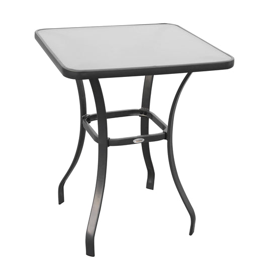 Square Garden Table, Outdoor Coffee Table with Tempered Glass Top