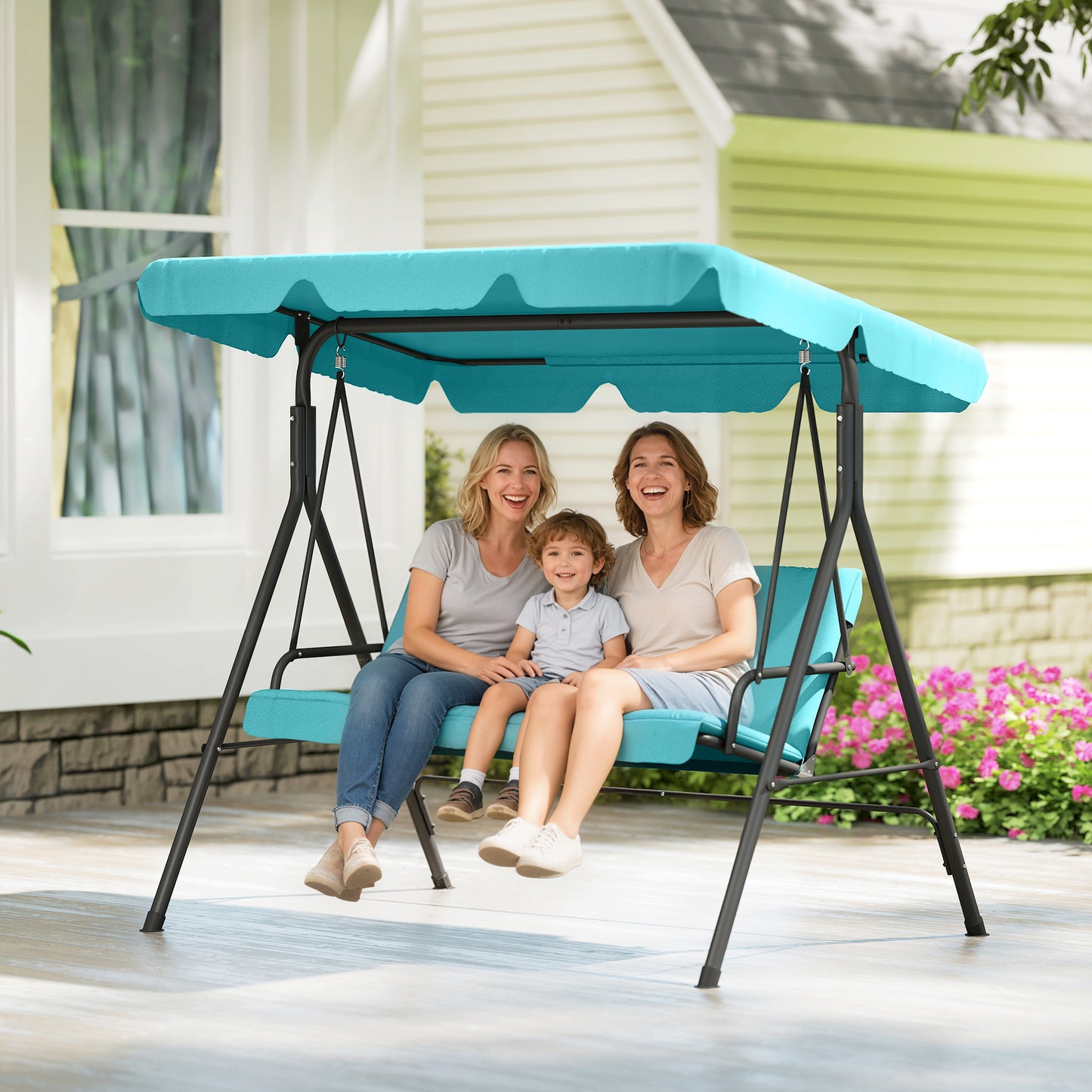Three-Seater Garden Swing Chair, with Adjustable Canopy