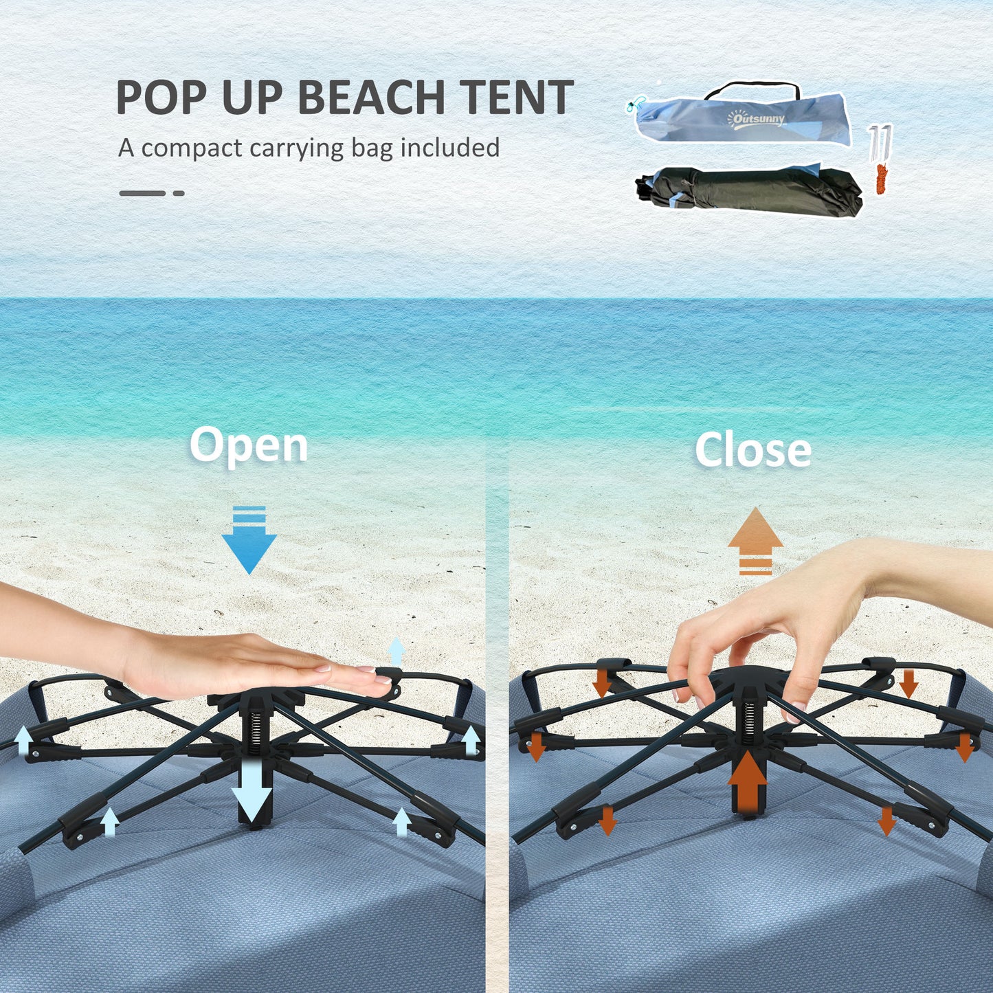 2-3 Person Pop Up Beach Tent, UPF15+ Sun Shelter with Extended Floor