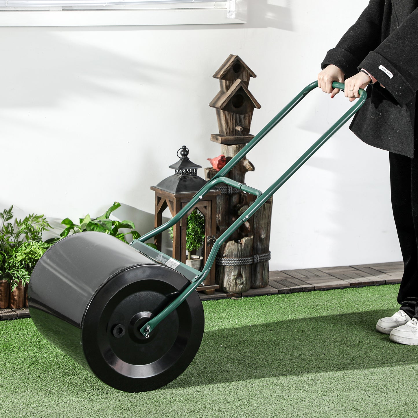 φ50cm Steel Garden Lawn Roller Push Pull w/ Fillable Cylinder Water