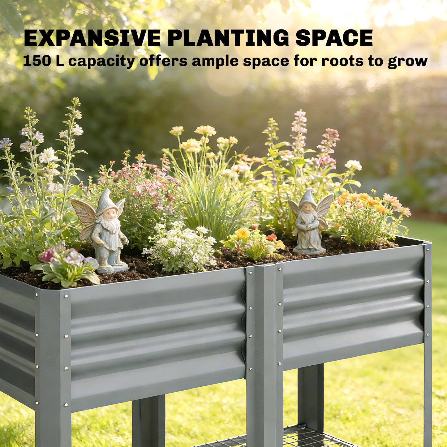 Raised Garden Bed with Storage Shelf Steel Elevated Planter Box