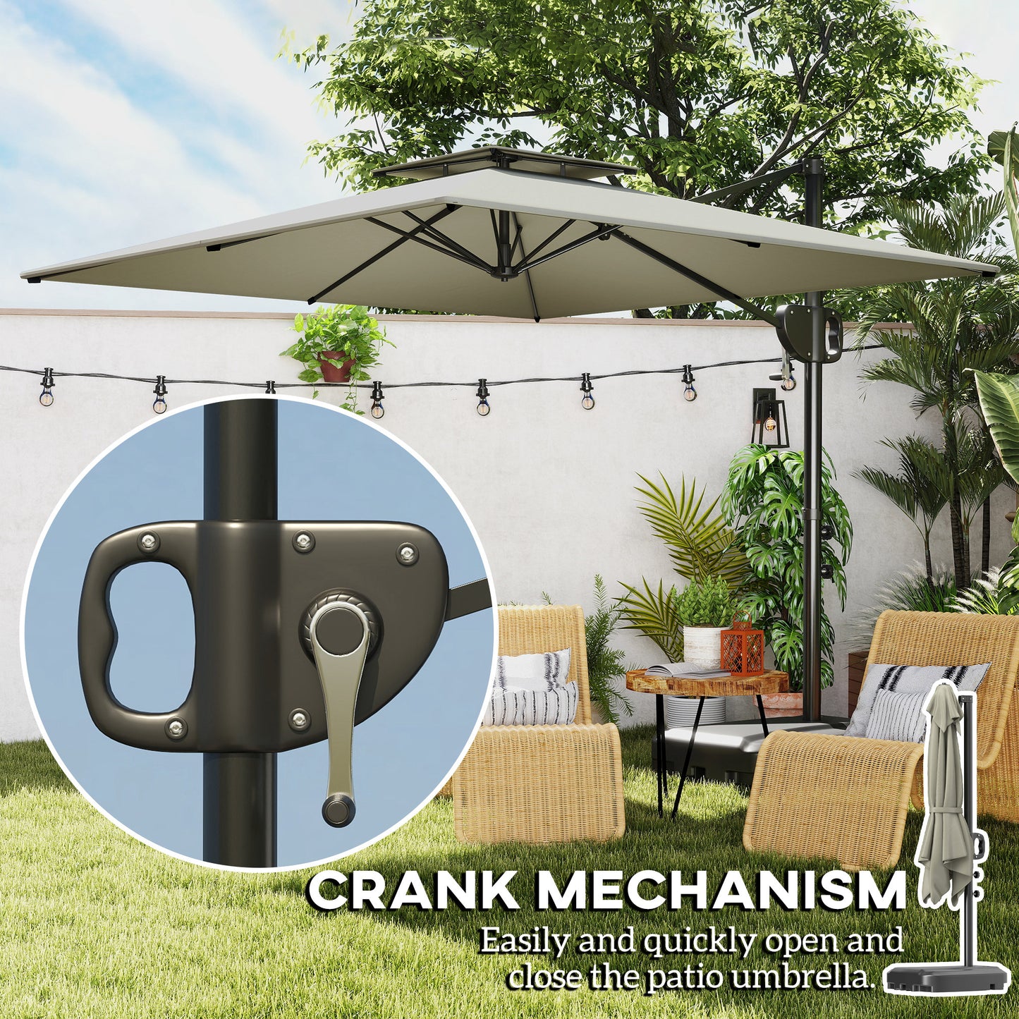 Cantilever Parasol with Weighted Base Double Top Garden Parasol