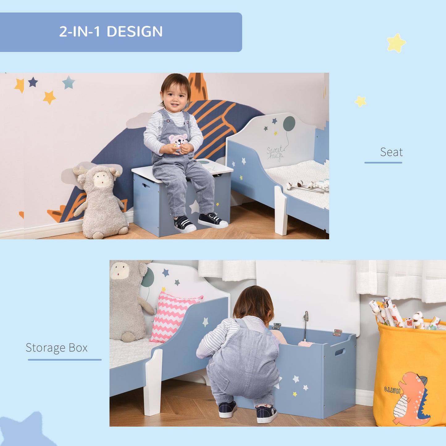 Kids Wooden Toy Box Children Storage Chest Organiser Side Handle