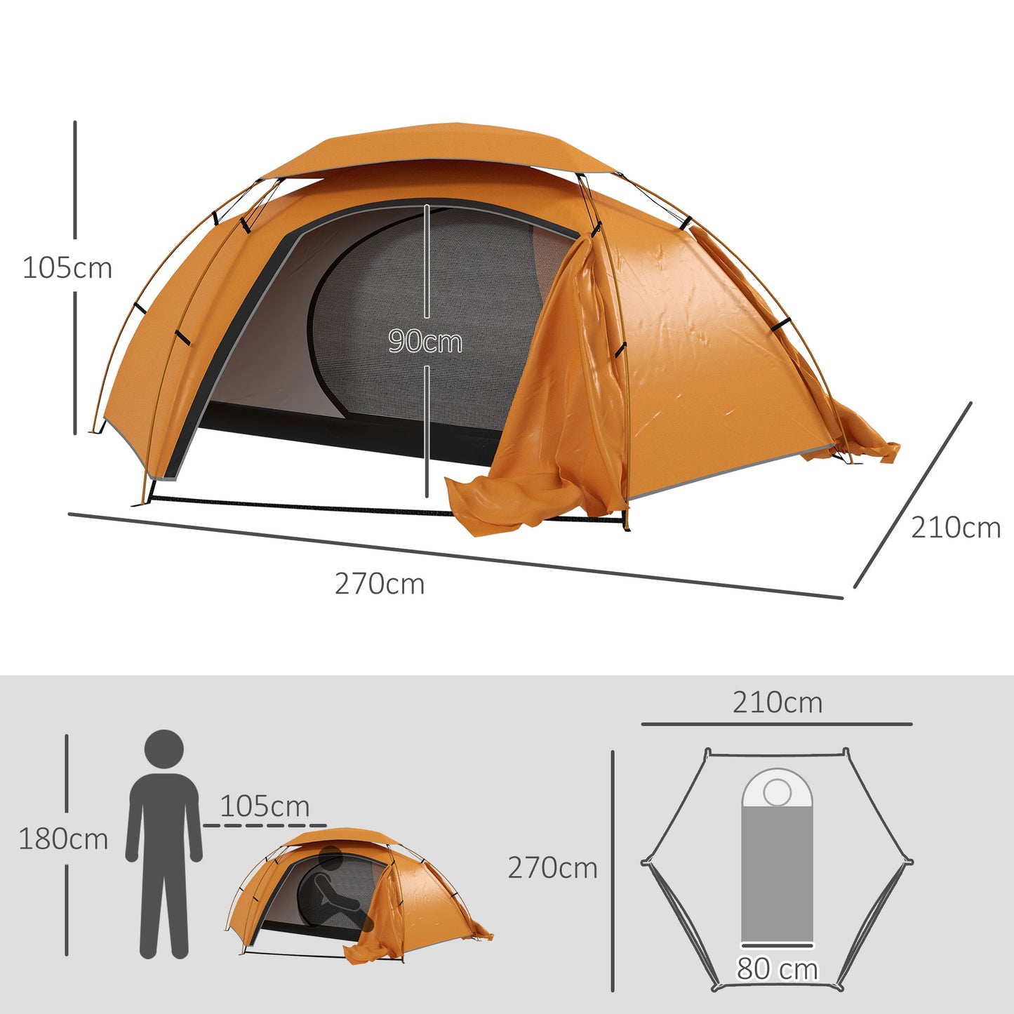 Aluminium Frame Camping Tent Dome Tent with Removable Rainfly