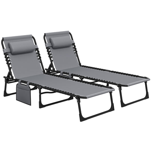 Portable Sun Lounger Set of 2, Folding Camping Bed Cot