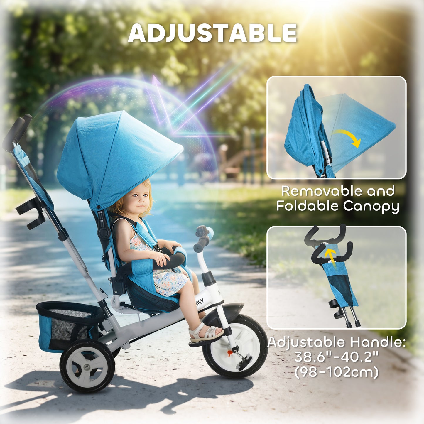 6 in 1 Kids Trike with Parent Handle, Canopy, 5-point Seat Belt (2)