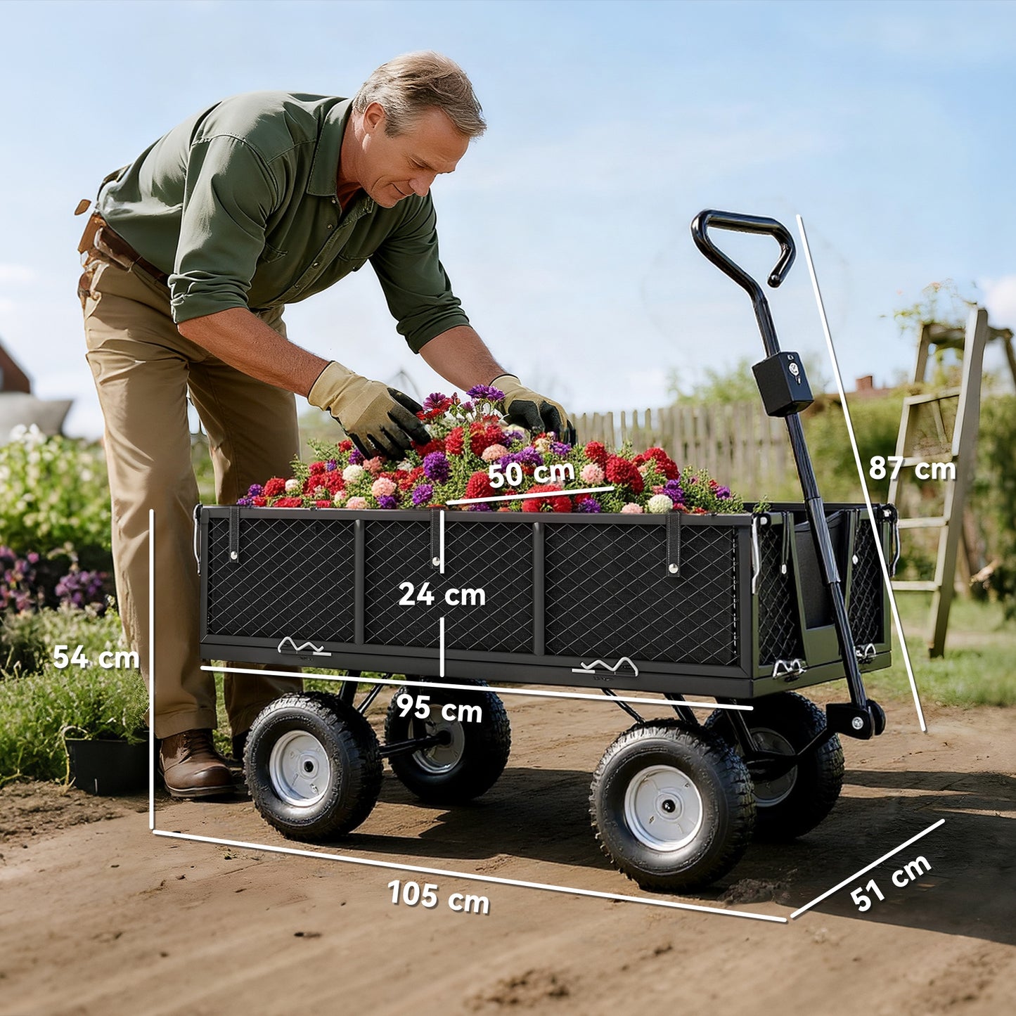 114L Steel Frame Garden Cart Trolley