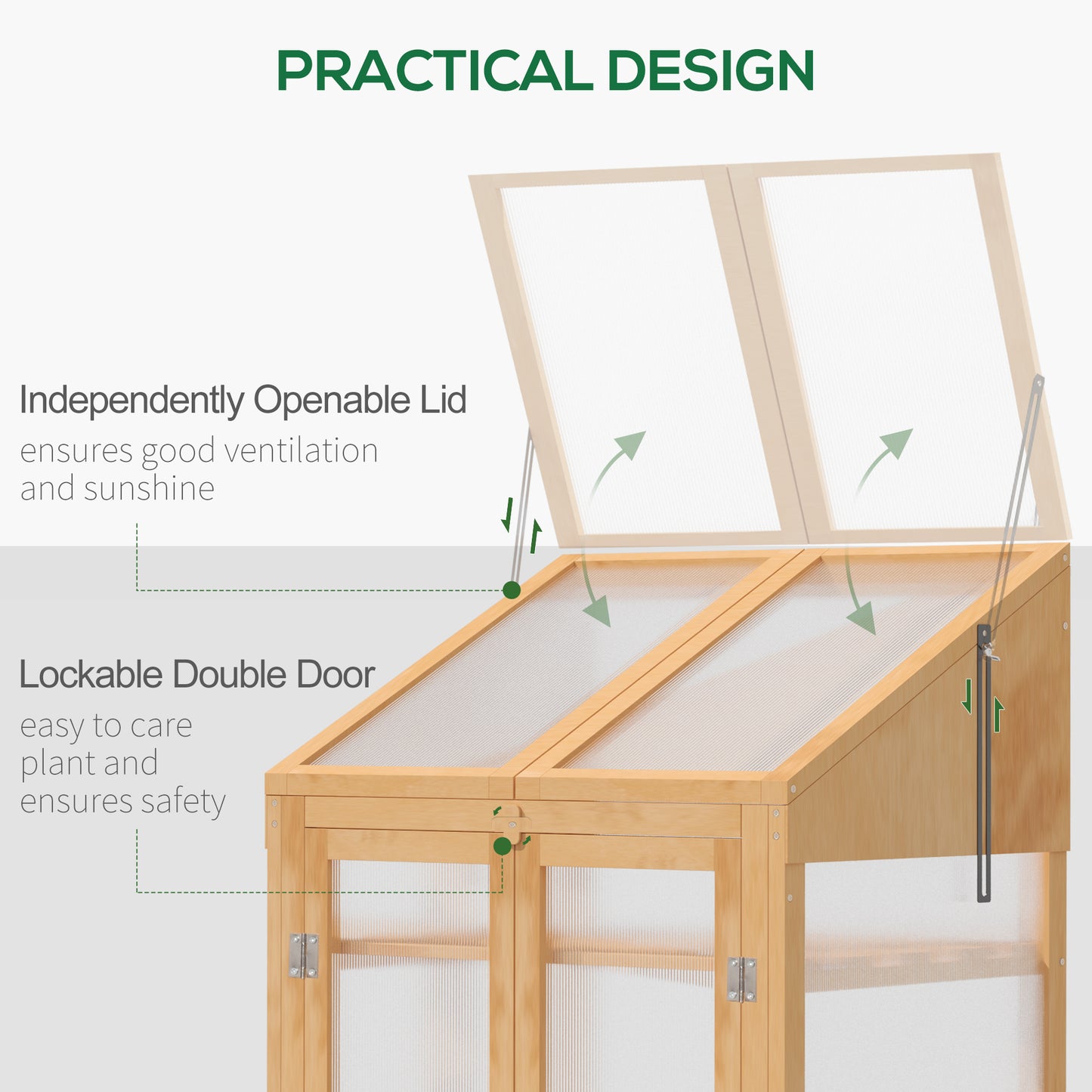 Wooden Cold Frame Polycarbonate Greenhouse with Openable Top Cover