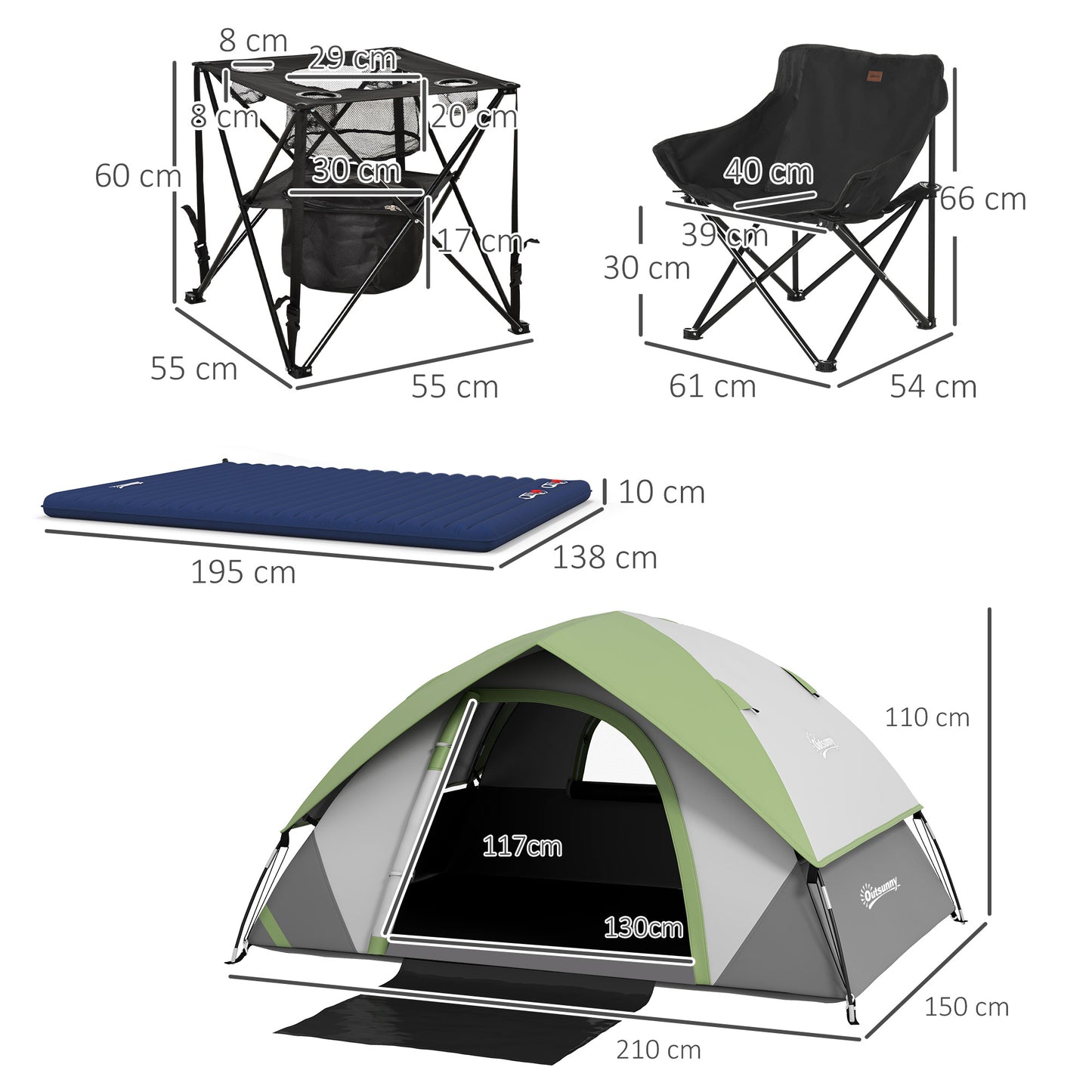 Camping Tent with Inflatable Mattress and Camping Table&Chair