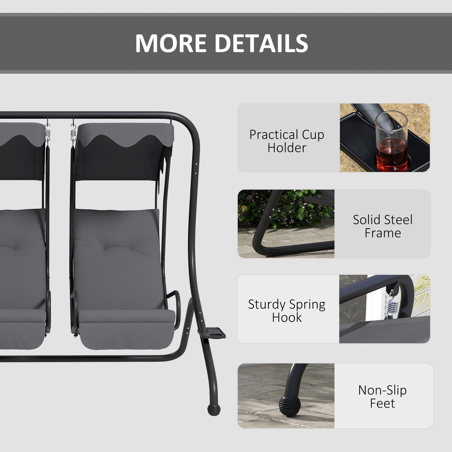 Two-Seat Garden Swing Chair, with Protective Canopy