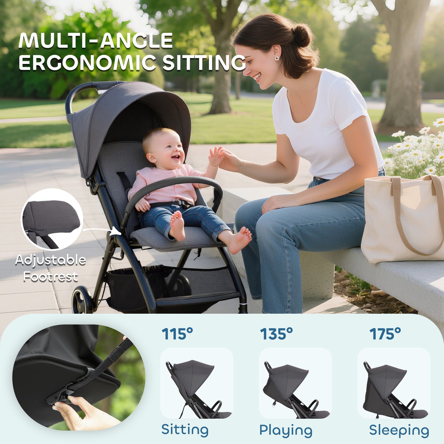 Travel Stroller, Lightweight Pushchair, Compact Buggy with Canopy