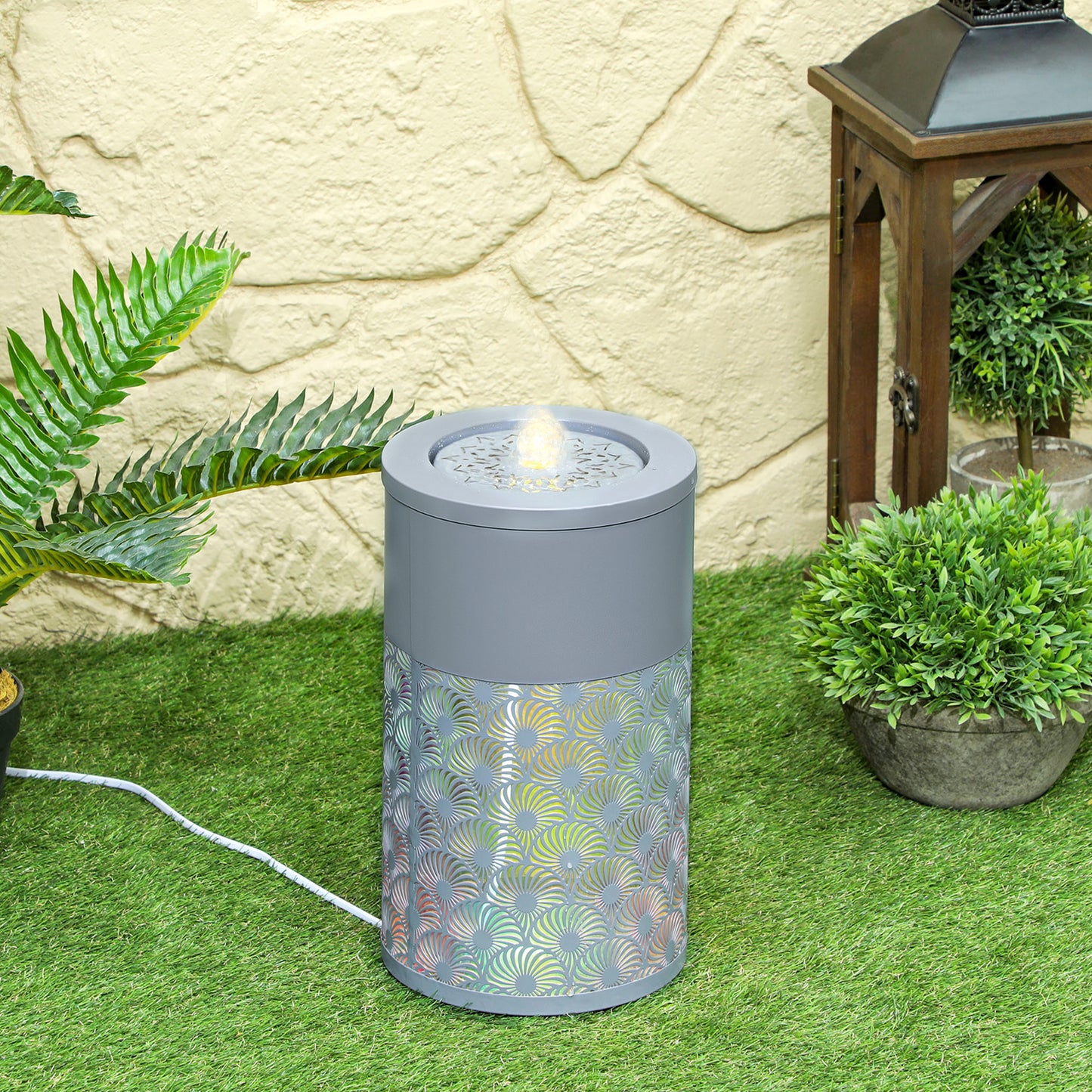 30 cm Tall Garden Waterfall Fountain with LED Lights and Pump