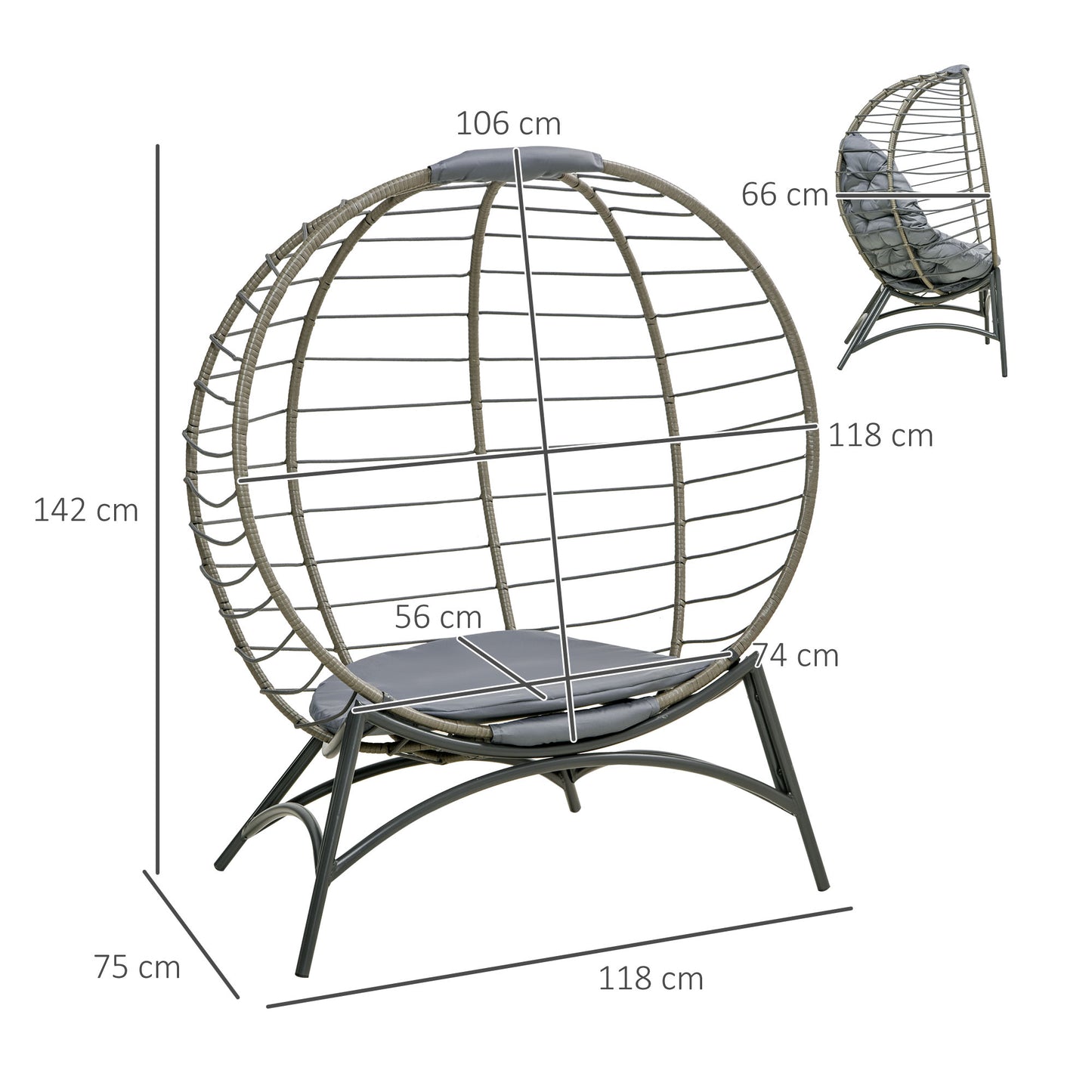 Folding Rattan Egg Chair, Freestanding Basket Chair with Cushion