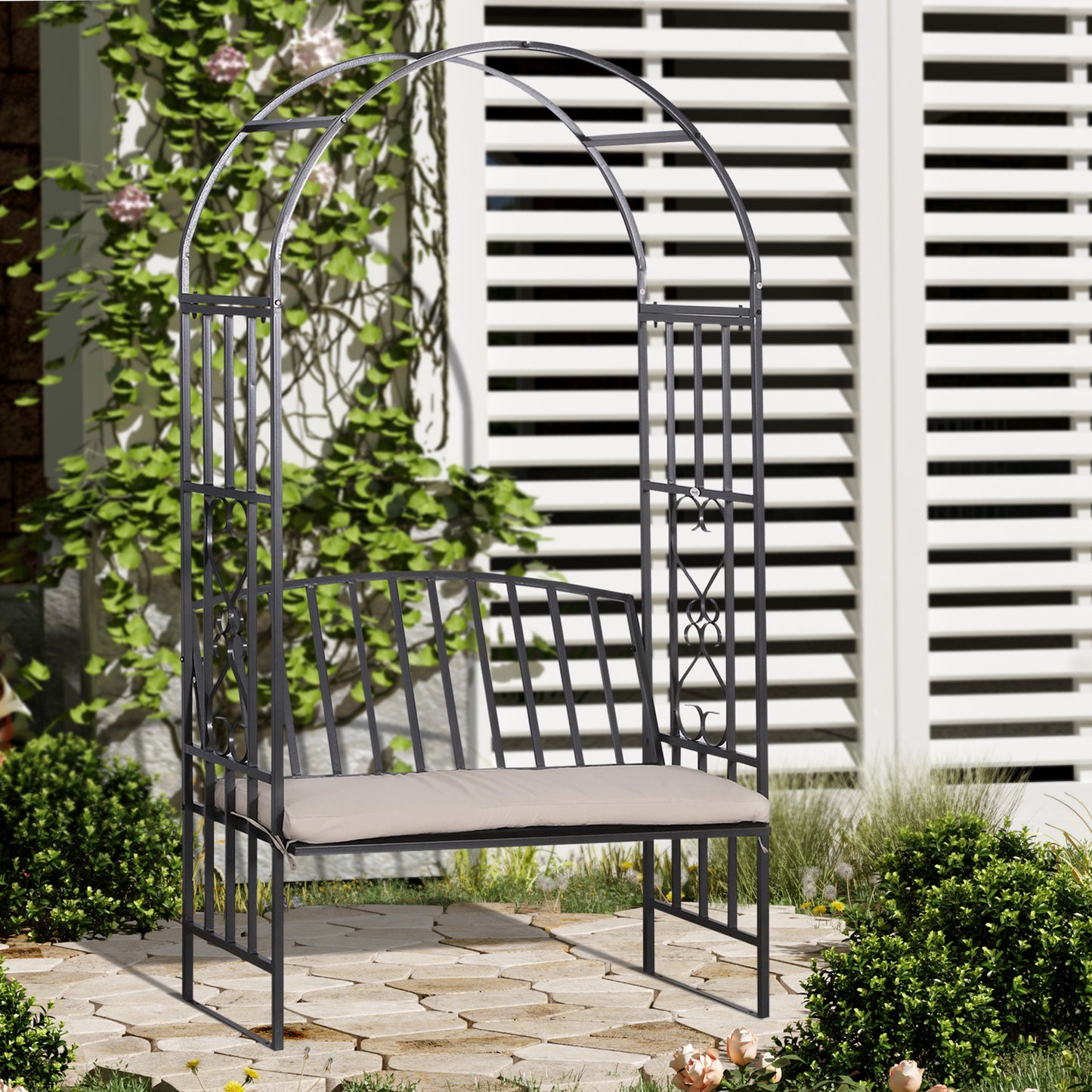 Metal Frame Bench W/Arch, 114Lx60Wx206H cm