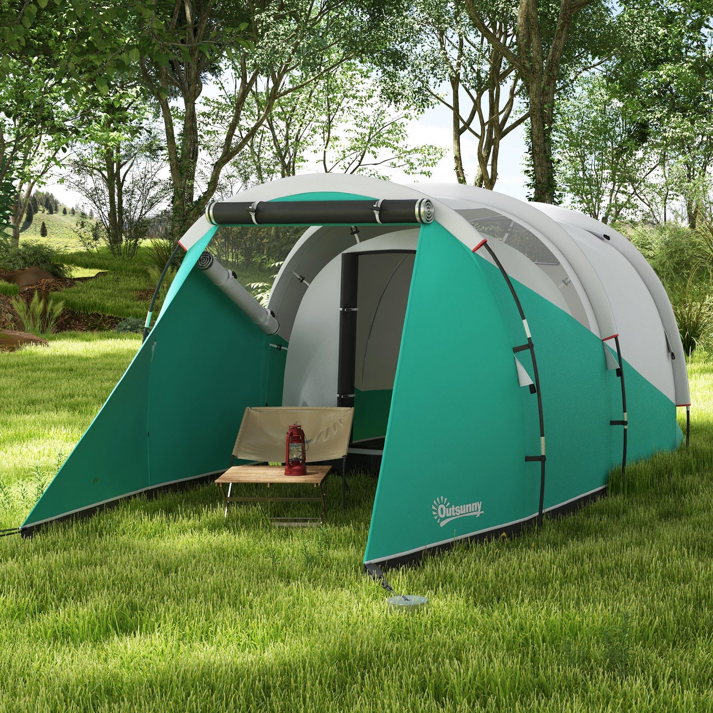 Three-Man, 3000mm Water-Resistant Two-Room Tunnel Tent
