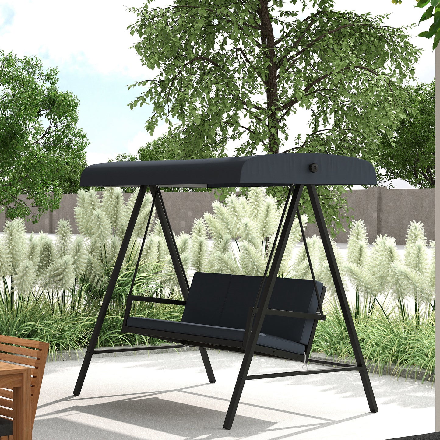 Three-Seat Garden Swing Chair, with Adjustable Canopy