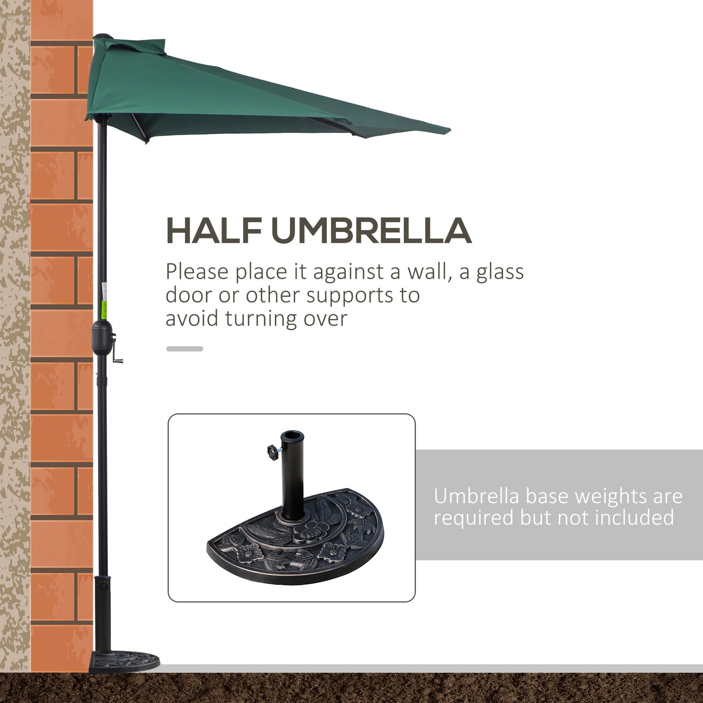 2.7m Garden Half Parasol, Outdoor Balcony Umbrella with 5 Steel Ribs