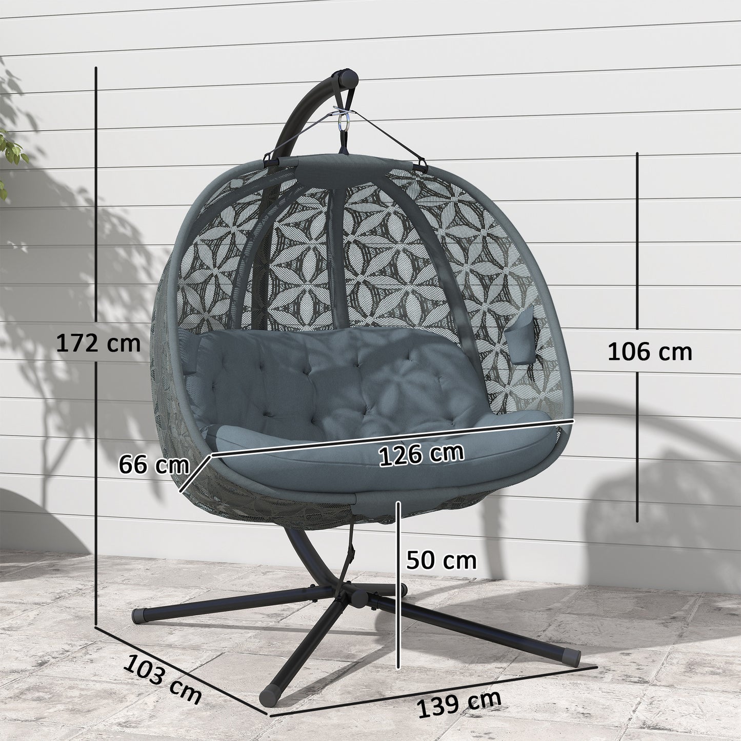 Outdoor Double Hanging Chair with Cushion and Cup Holders