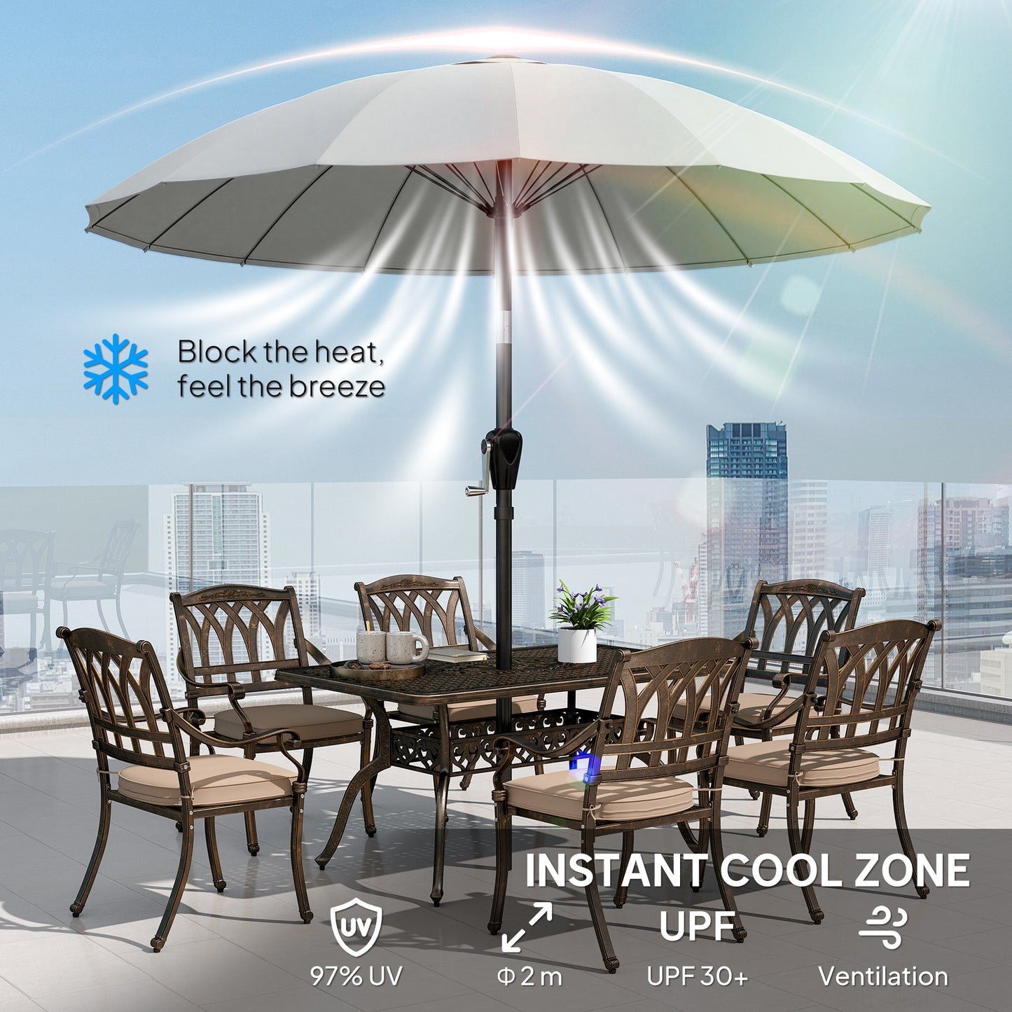 2 m Shanghai Garden Parasol Umbrella with 16 Fibreglass Ribs