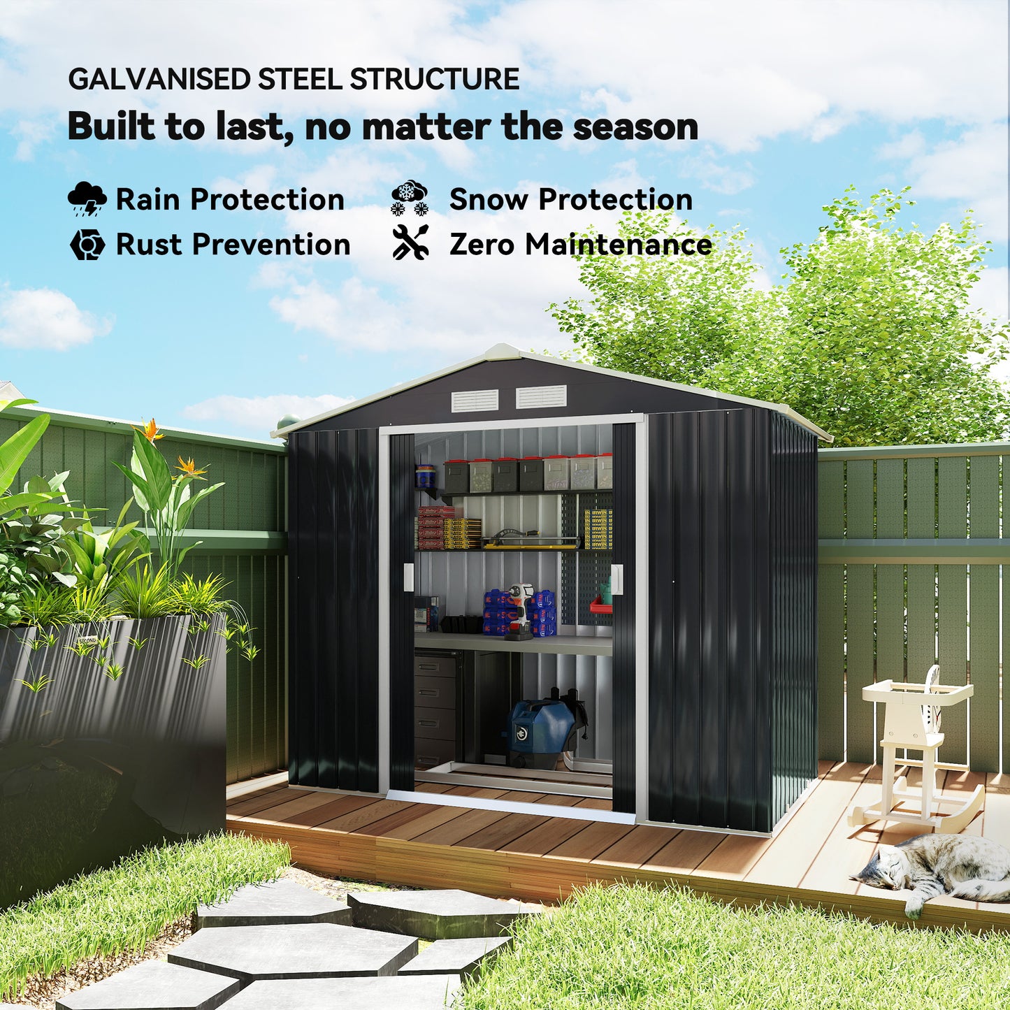 7 x 4ft Weatherproof Shed, Outdoor Bike Storage Shed