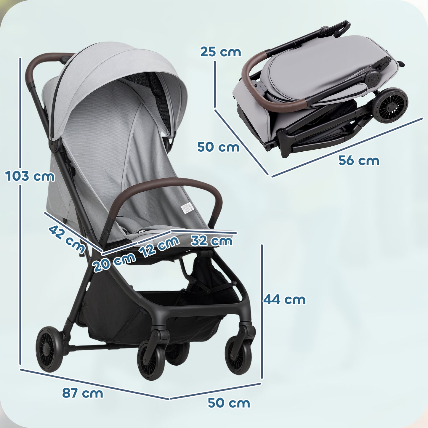 Foldable Baby Stroller with Adjustable Seat, 5-Point Harness, Canopy