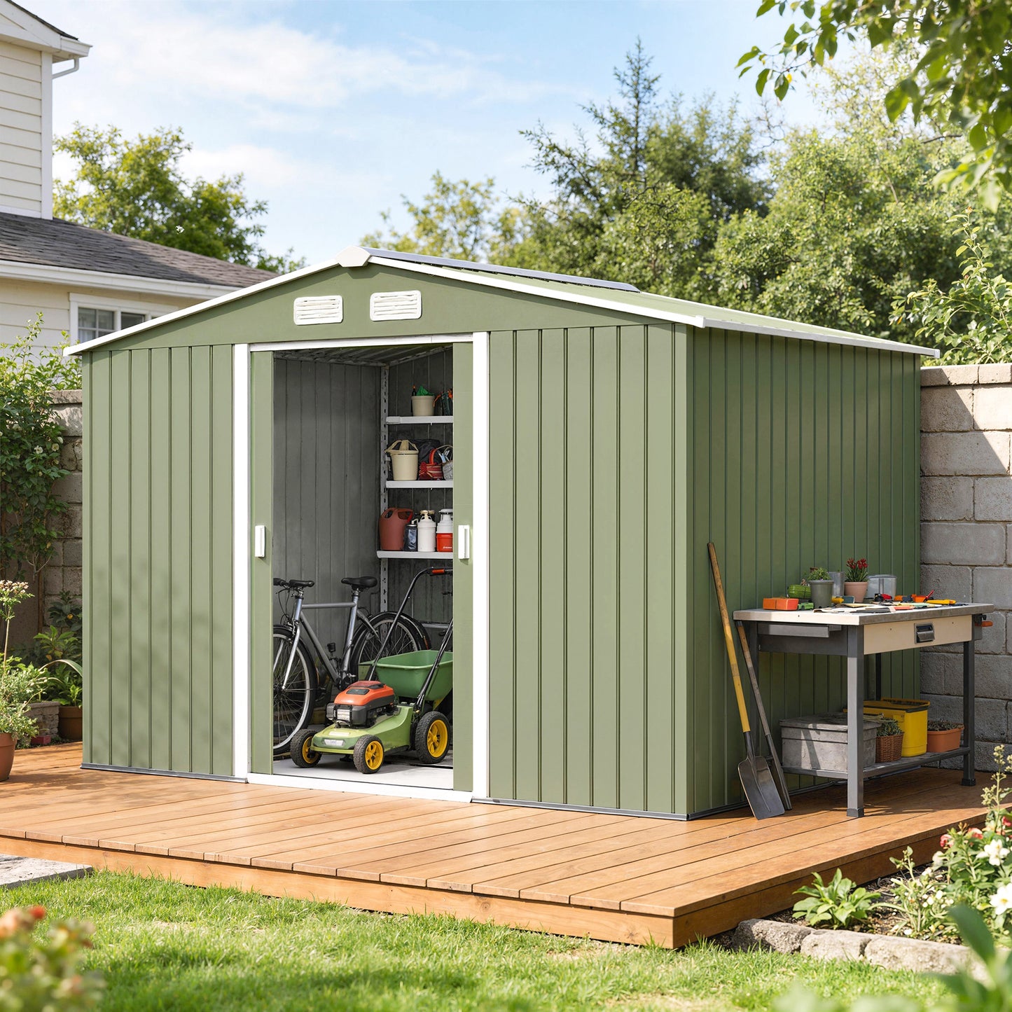 9 x 6ft Metal Garden Shed, Waterproof Outdoor Bike Storage Shed