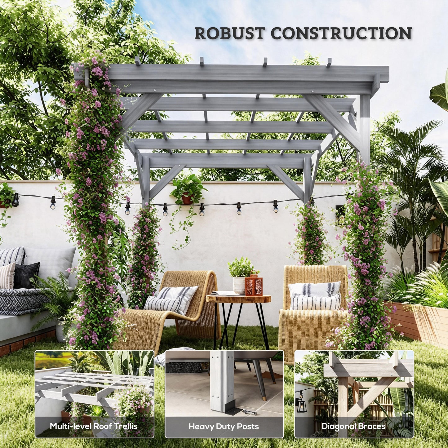 2 x 2m Wooden Pergola Kit, Decorative Garden Gazebo Shelter