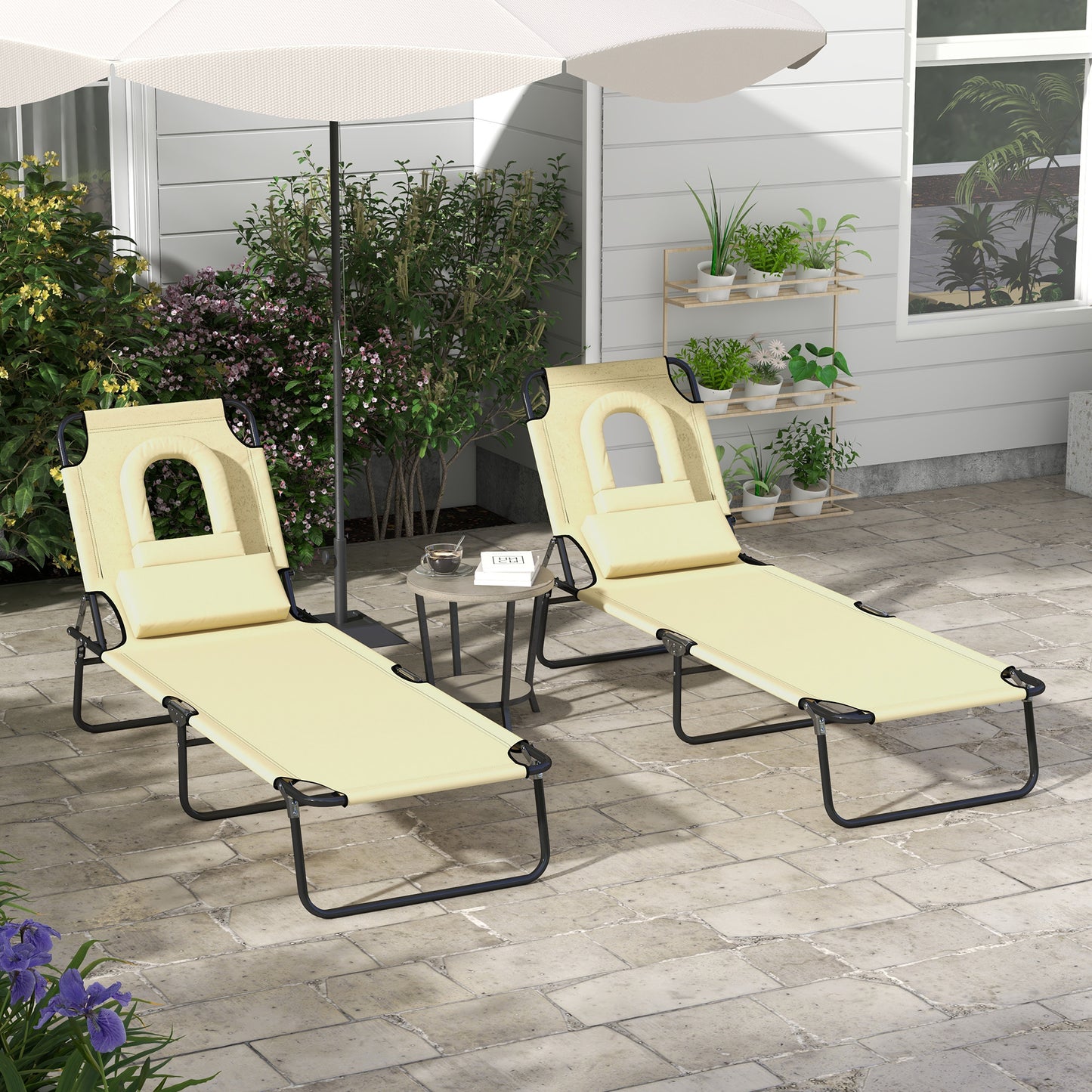 Folding Sun Loungers Set of 2 with Face Hole