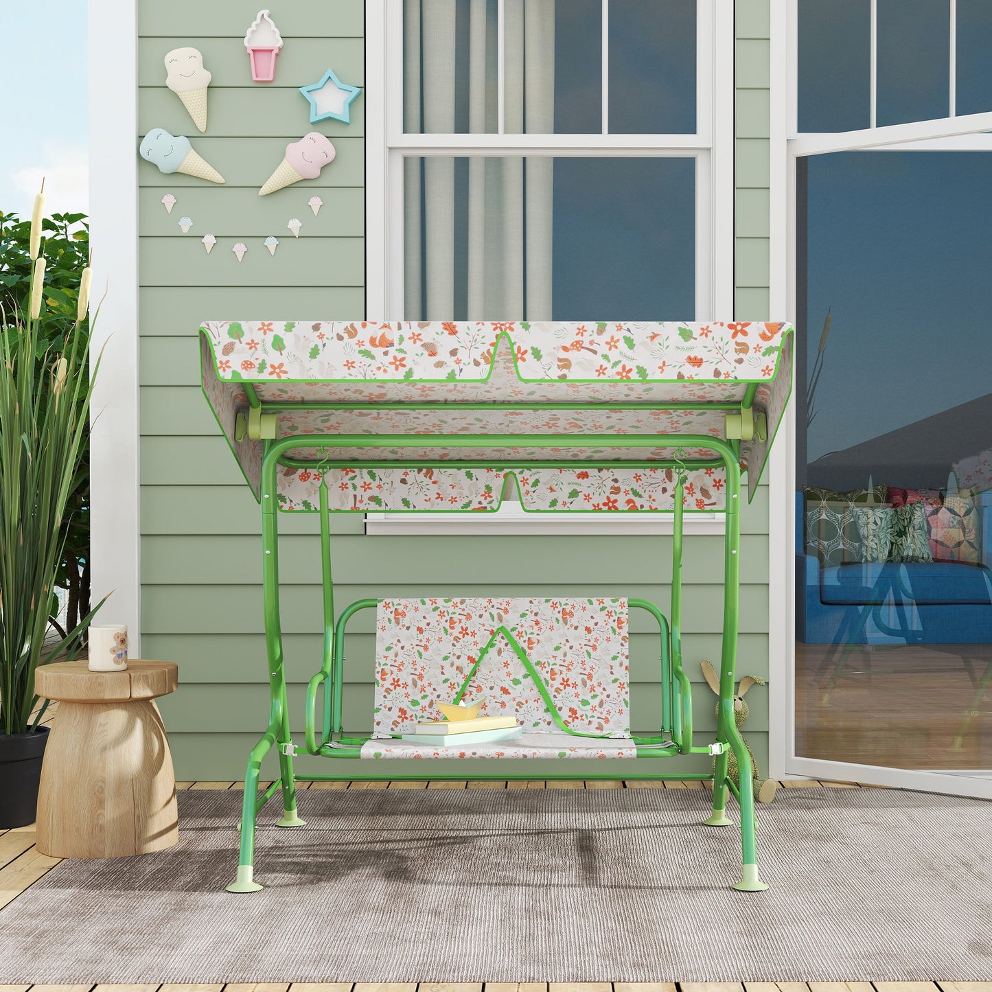Kids Garden Swing Chair with Adjustable Canopy, Safety Belt