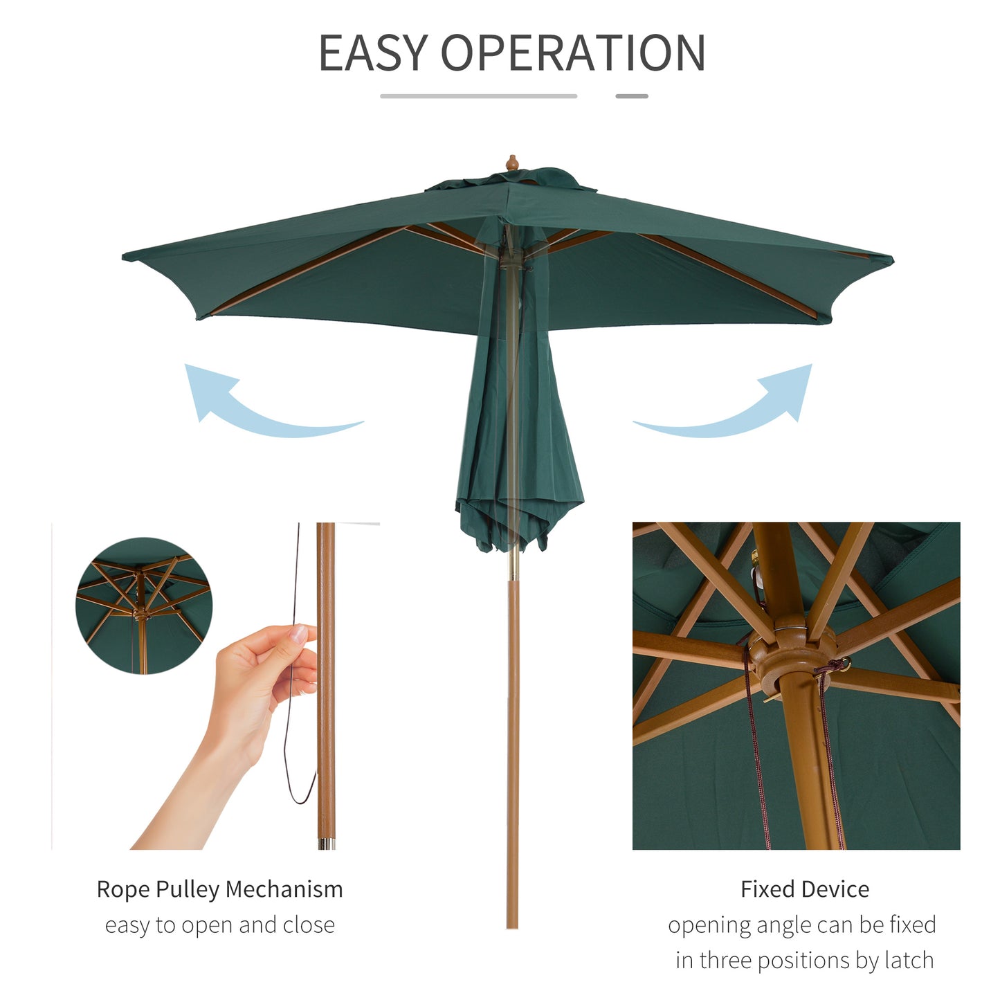2.5m Wood Garden Parasol Sun Shade Patio Outdoor Wooden Umbrella (1)