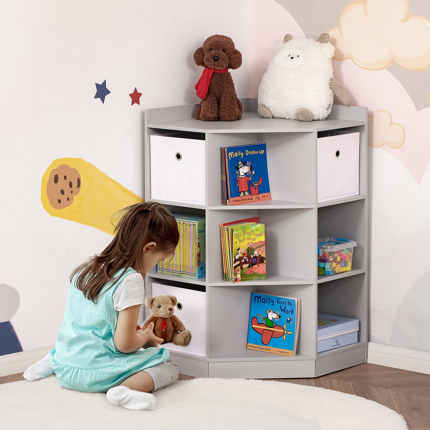Kids Bookcase, 3 Tier Toy Organiser Storage Unit BookShelf
