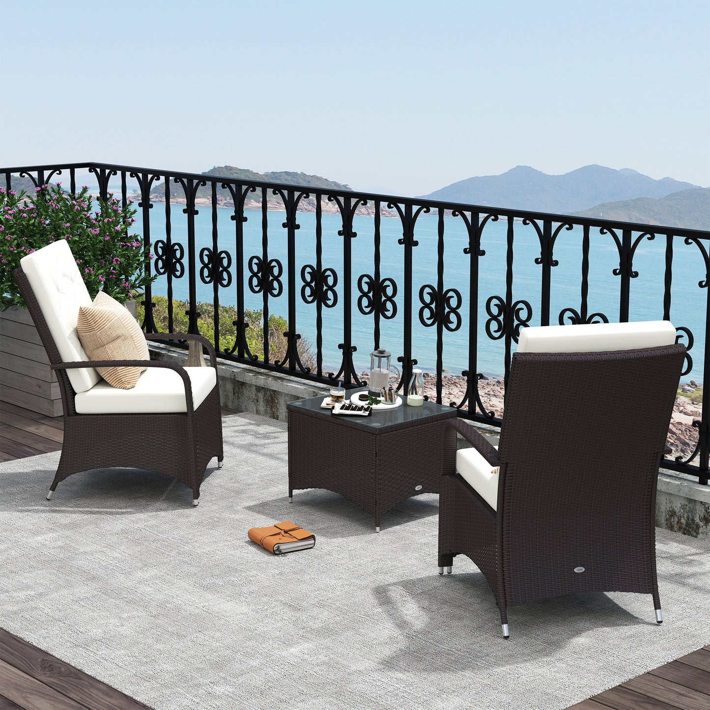3 Pieces Rattan Bistro Set with Furniture Cover