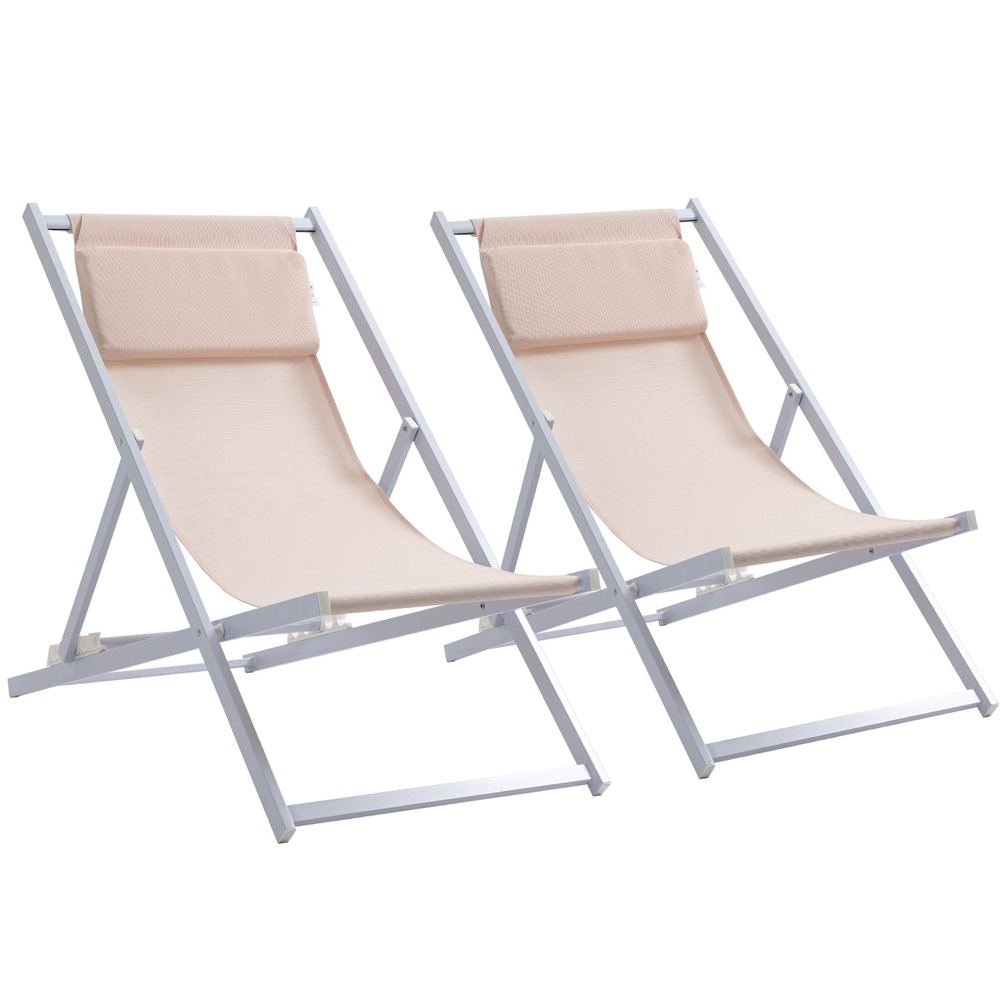 Set of 2 Folding Garden Beach Aluminium Frame Deck Chairs