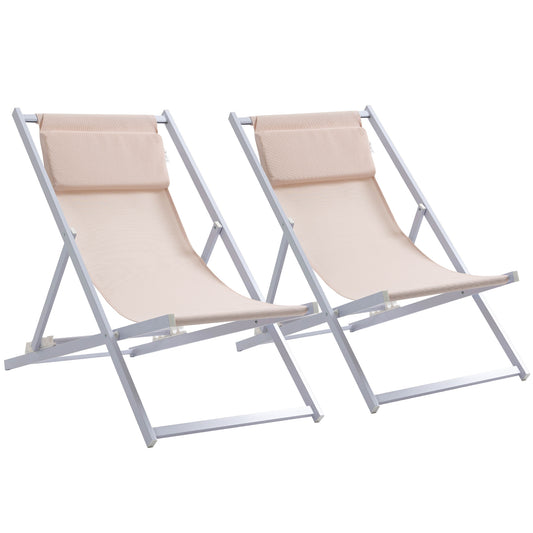 Set of 2 Folding Garden Beach Aluminium Frame Deck Chairs