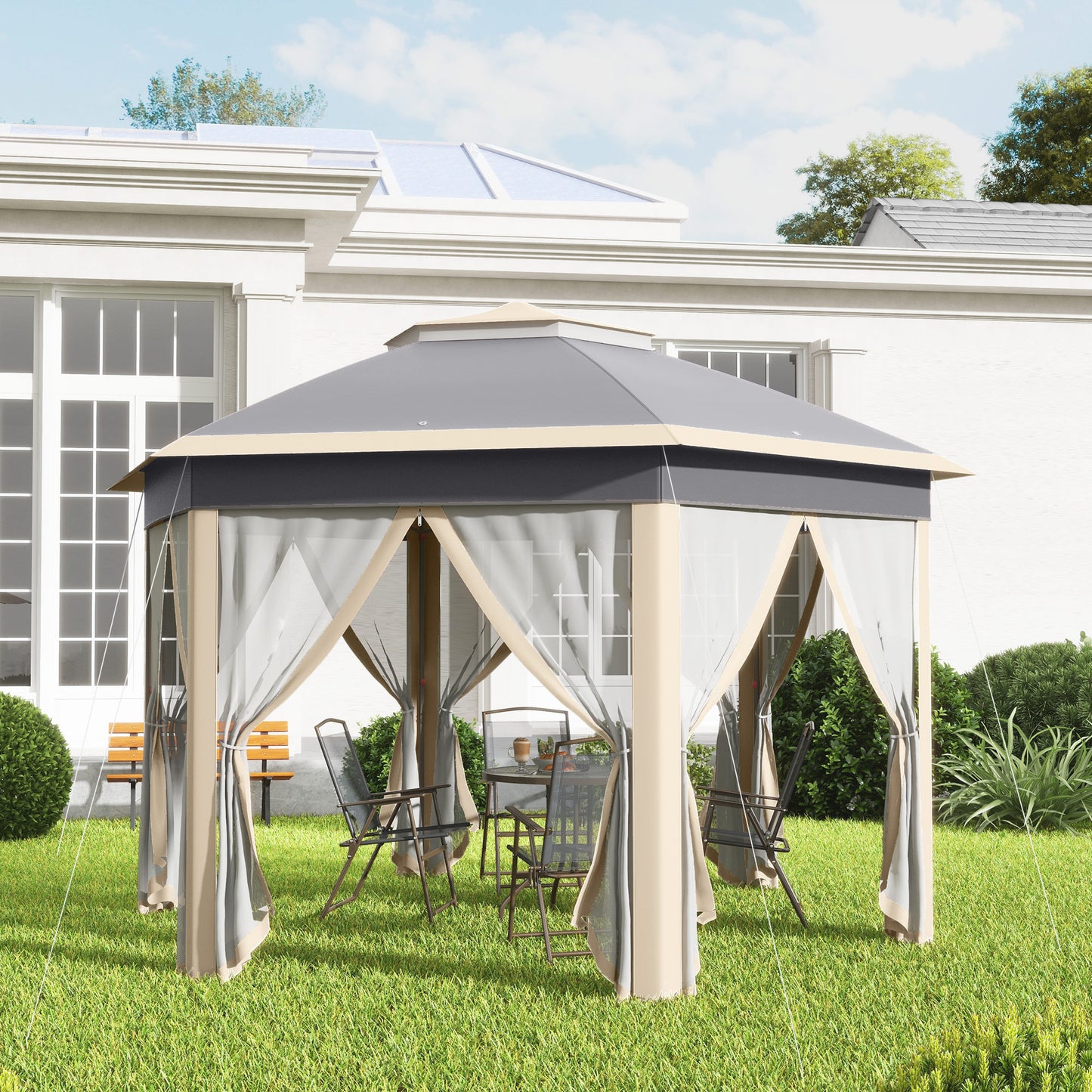 Hexagon Pop Up Gazebo Outdoor Patio Gazebo Double Roof Instant