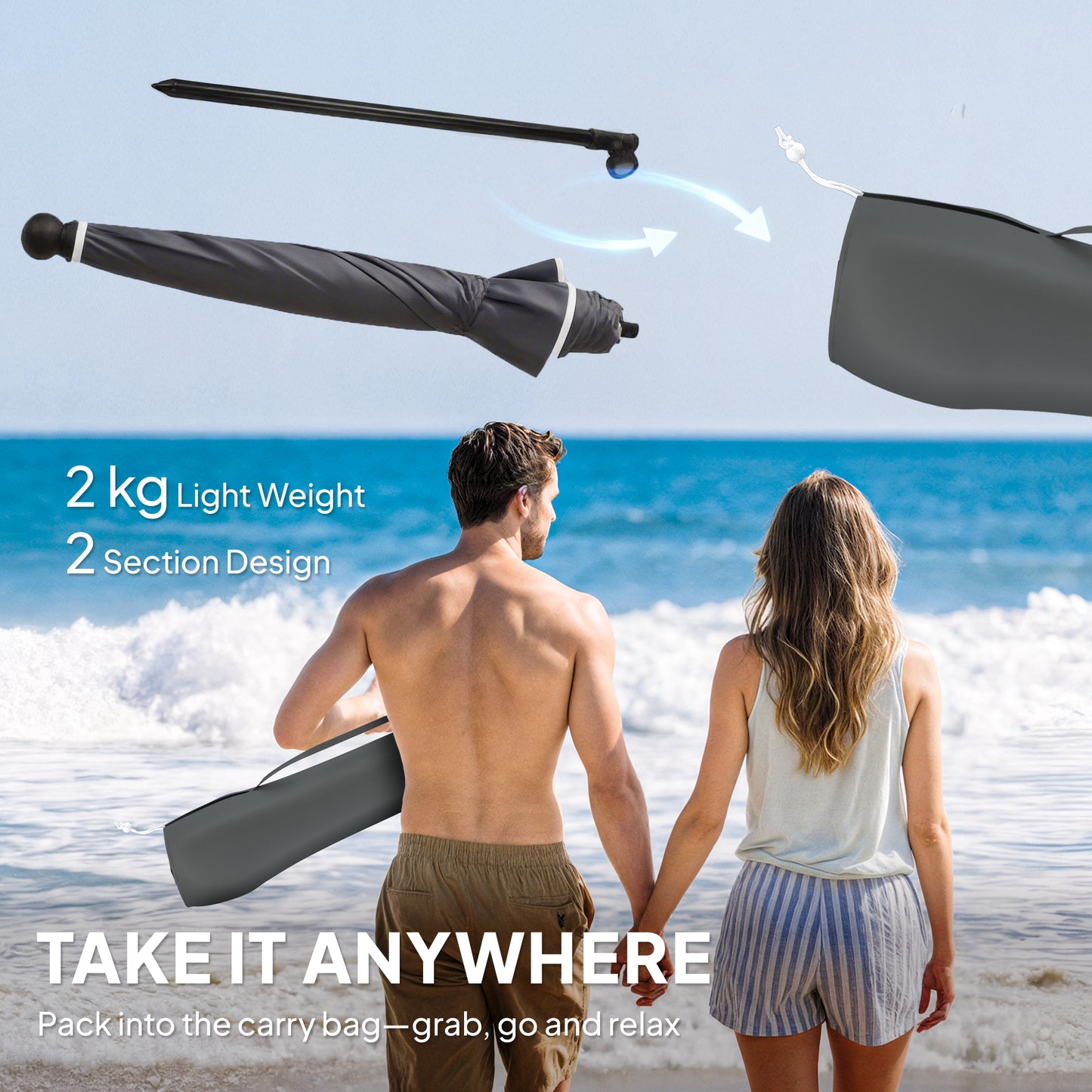 1.8 m Beach Umbrella Parasol with Sand Anchor (1)