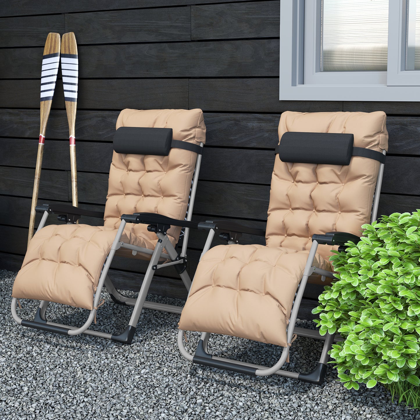 2 Piece Reclining Zero Gravity Sun Loungers with Cushions