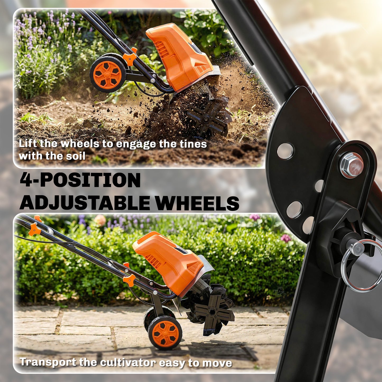 1500W Electric Garden Tiller w/Foldable Handle, 40cm Working Width