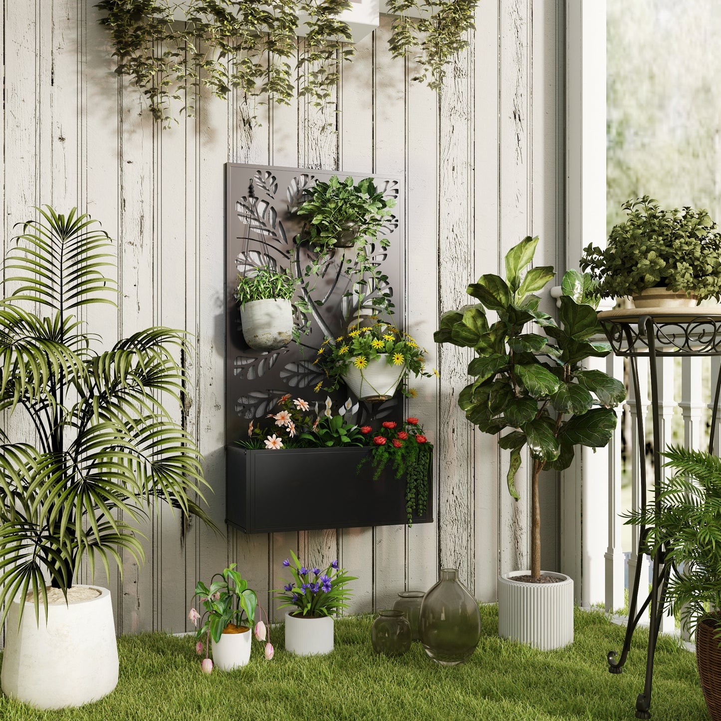Outdoor Metal Planter, with Back Trellis