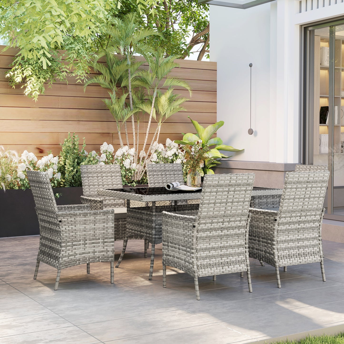 Seven-Piece Rattan Dining Set - Mixed
