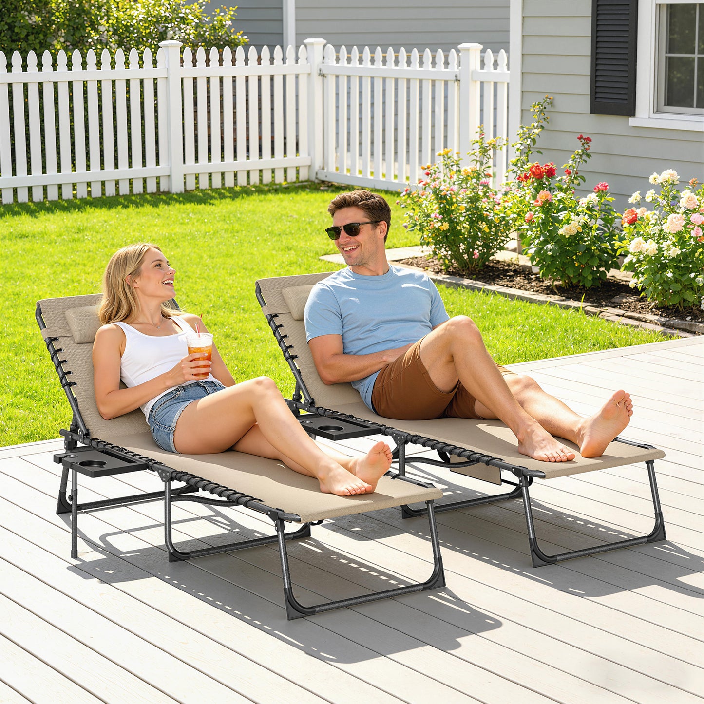 Five-Position Reclining Sun Loungers Set of 2