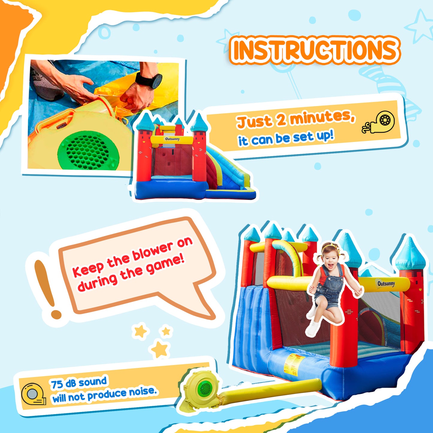Kids Bouncy Castle, with Slide, Pool, Trampoline, Climbing Wall