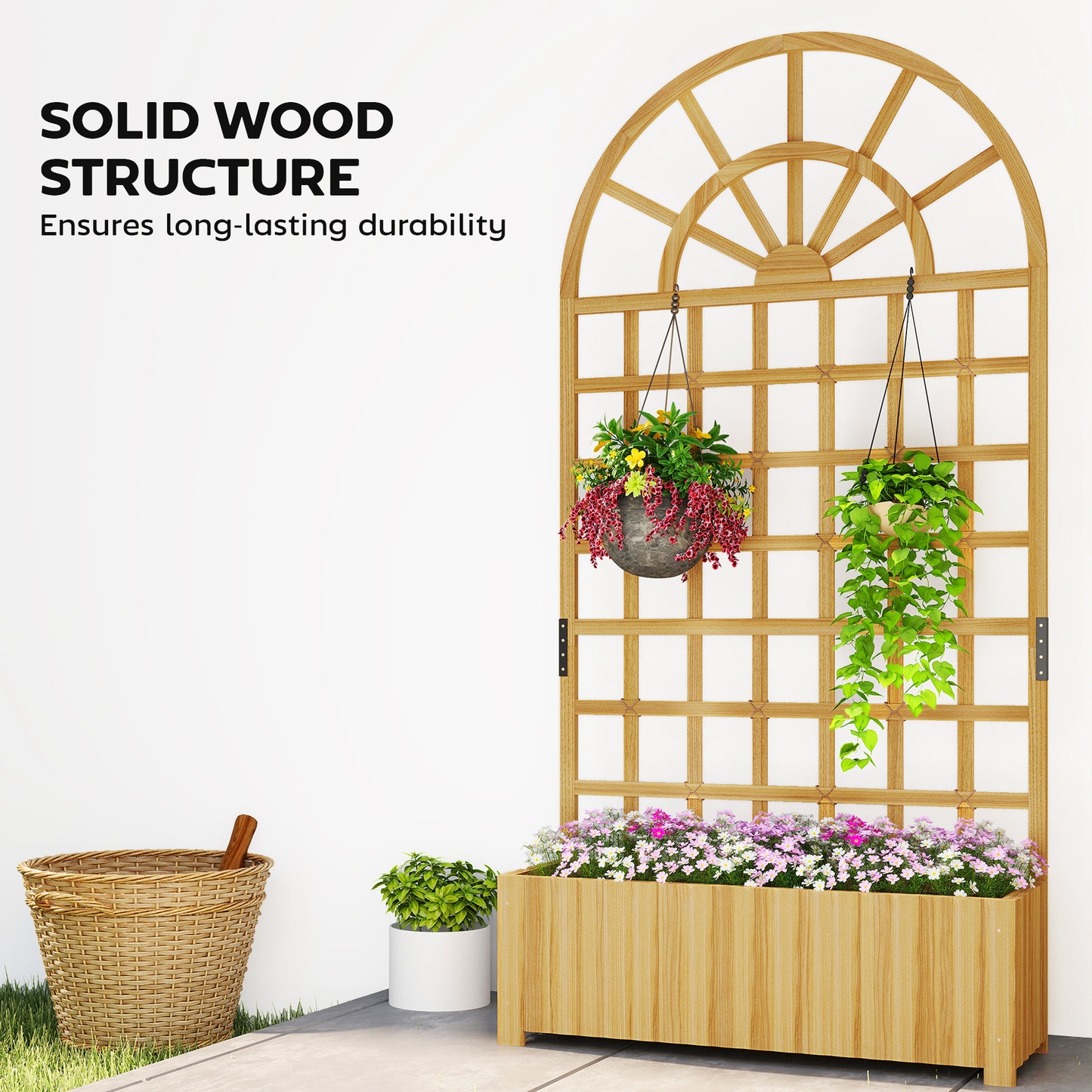 Wooden Raised Planter with Trellis