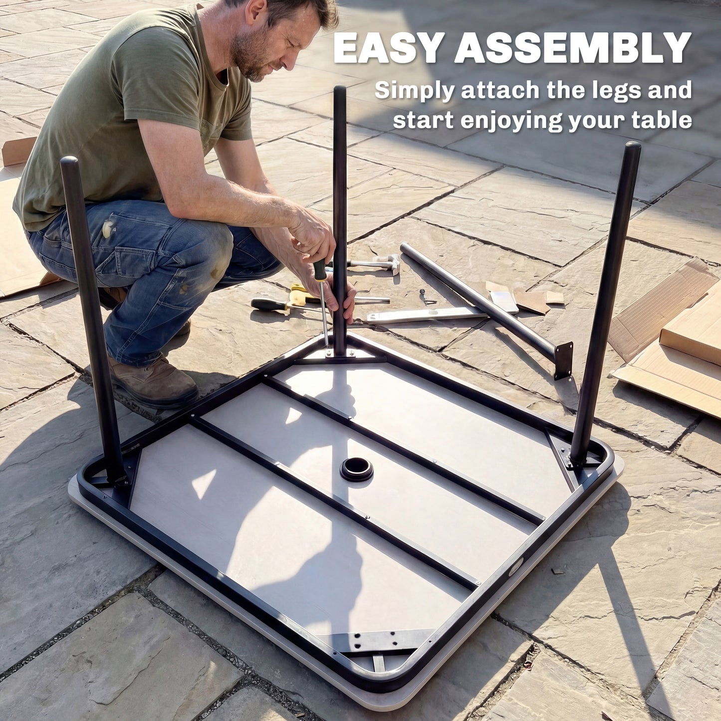 Garden Dining Table for 4, 85 cm Square Outdoor Table