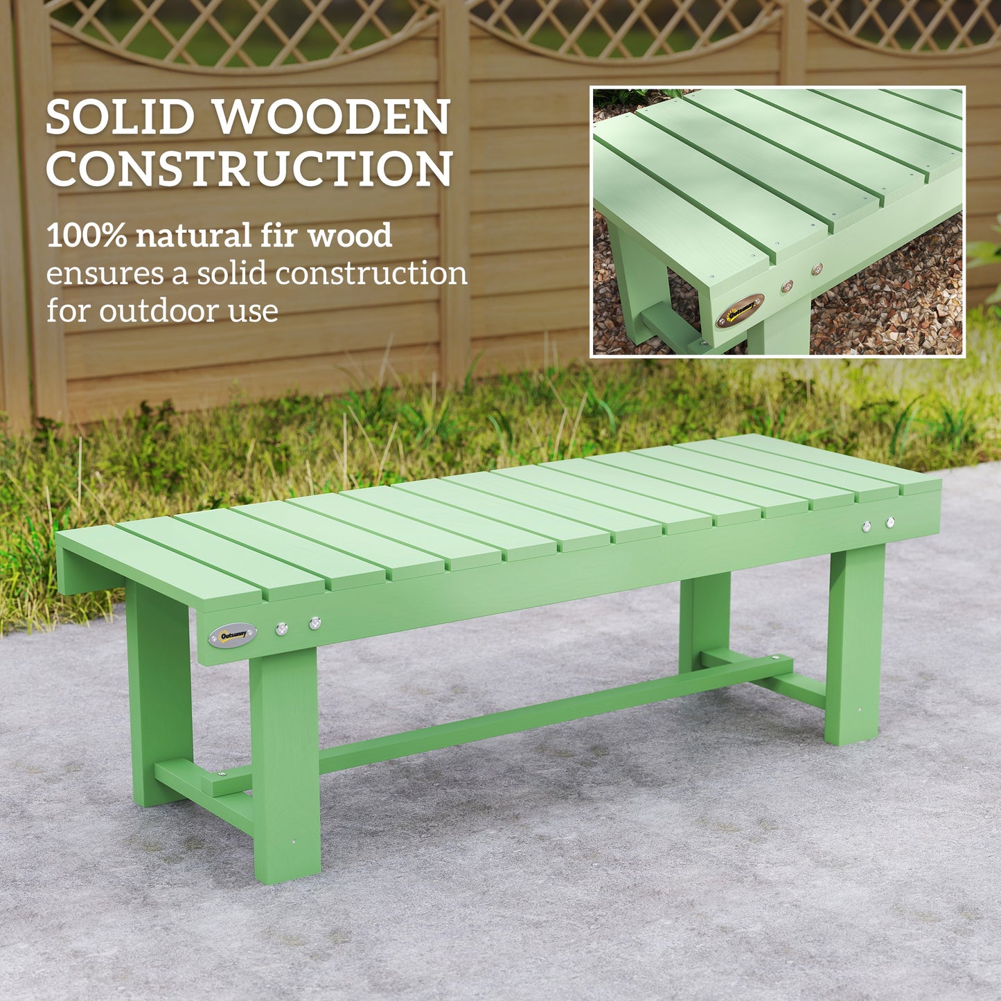 Wooden Garden Bench, Backless Outdoor Loveseat with Slatted Seat